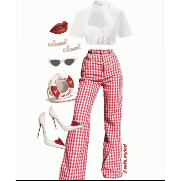 Artbro Pants - Vintage 1960’s Red Gingham Flare Bell Bottom pants